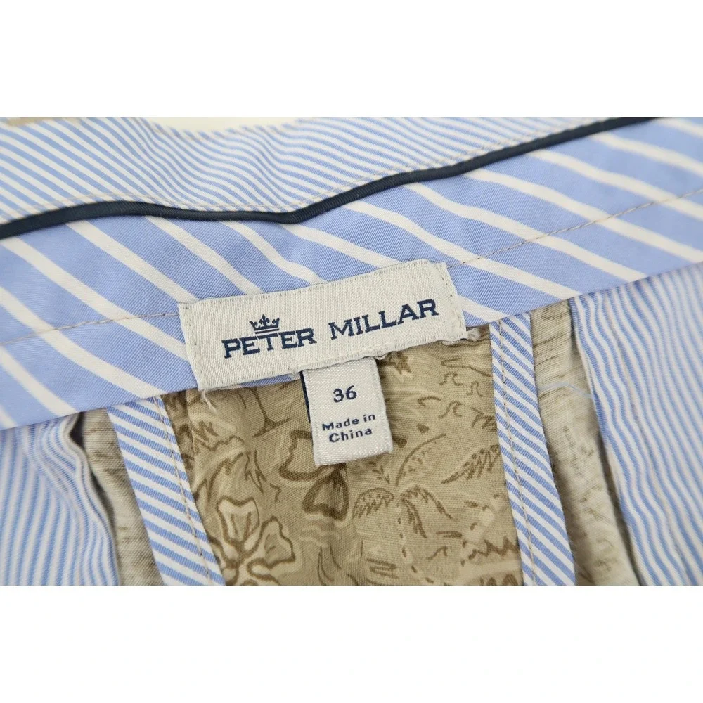 Peter Millar Mens 36 Pele Cotton Blend‎ Poplin Shorts Khaki Hawaiian Island